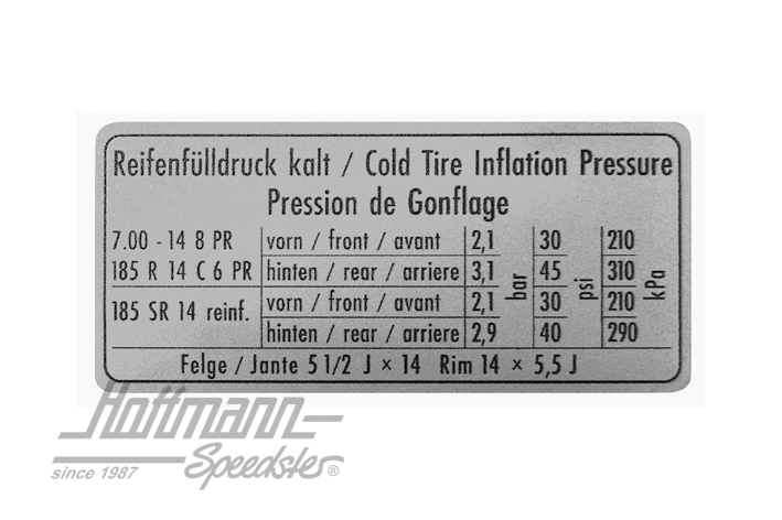 Aufkleber "Reifendruck", Bus T2 |  | 021-0197-10