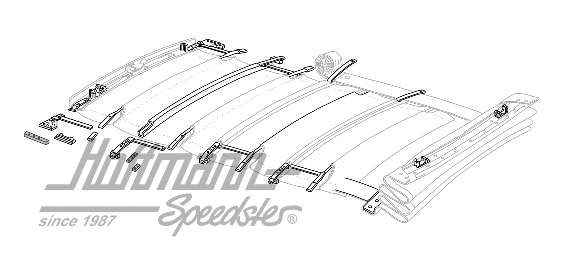 Reparatursatz, Faltdachführung, Käfer / Bus T1