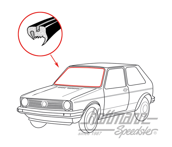 Frontscheibendichtung ohne Nut, Golf 1, Limousine und Cabrio | 171 845 121 | 180-7060