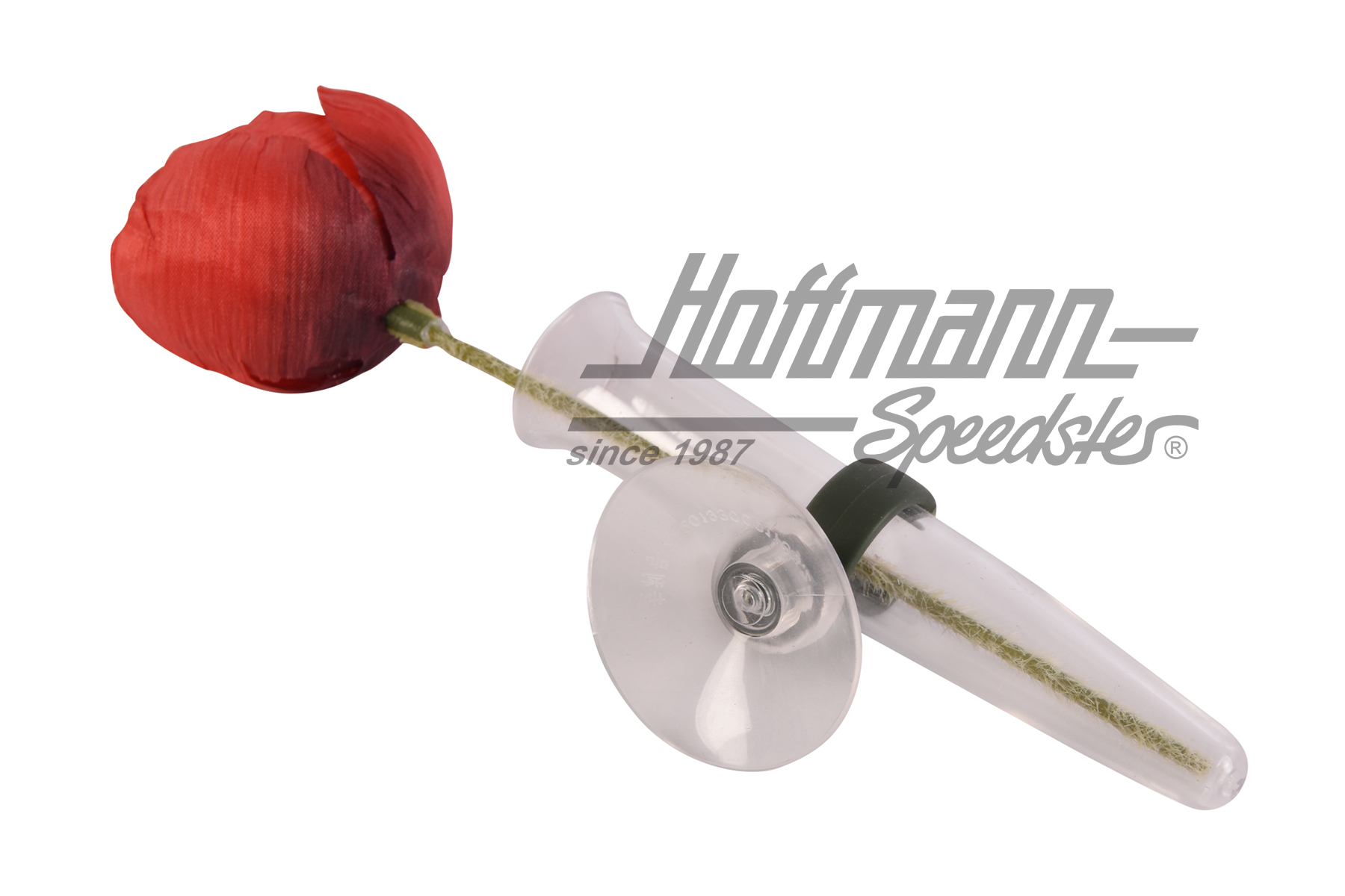 Blumenvase, Plexiglas, mit roter Blume