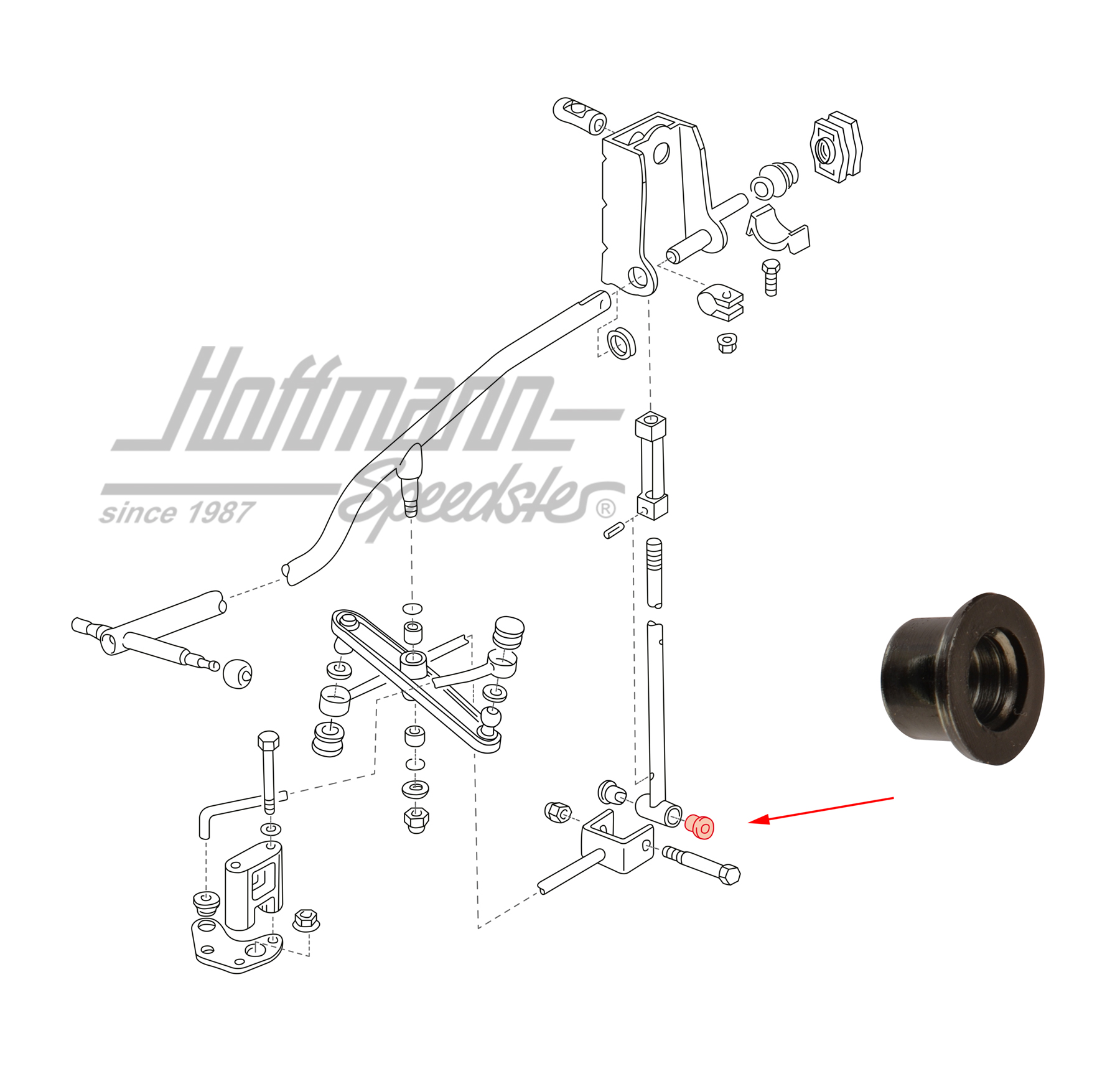 Buchse, Schalthebel, unten, Bus T4 | 701 711 169 | 407-2010-11