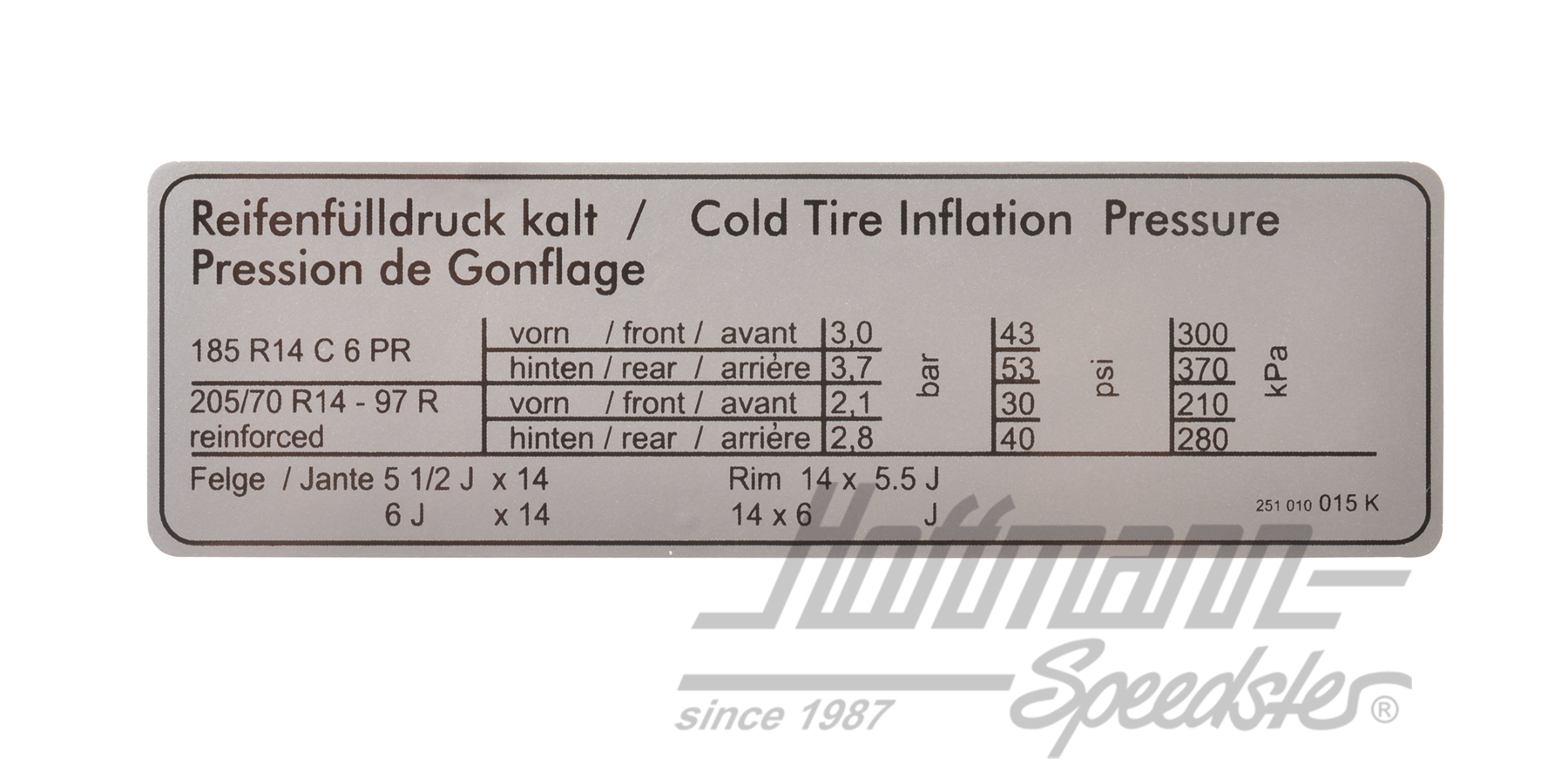 Aufkleber "Reifendruck", Bus T3, 14" | 251 010 015 K | 021-0197-13