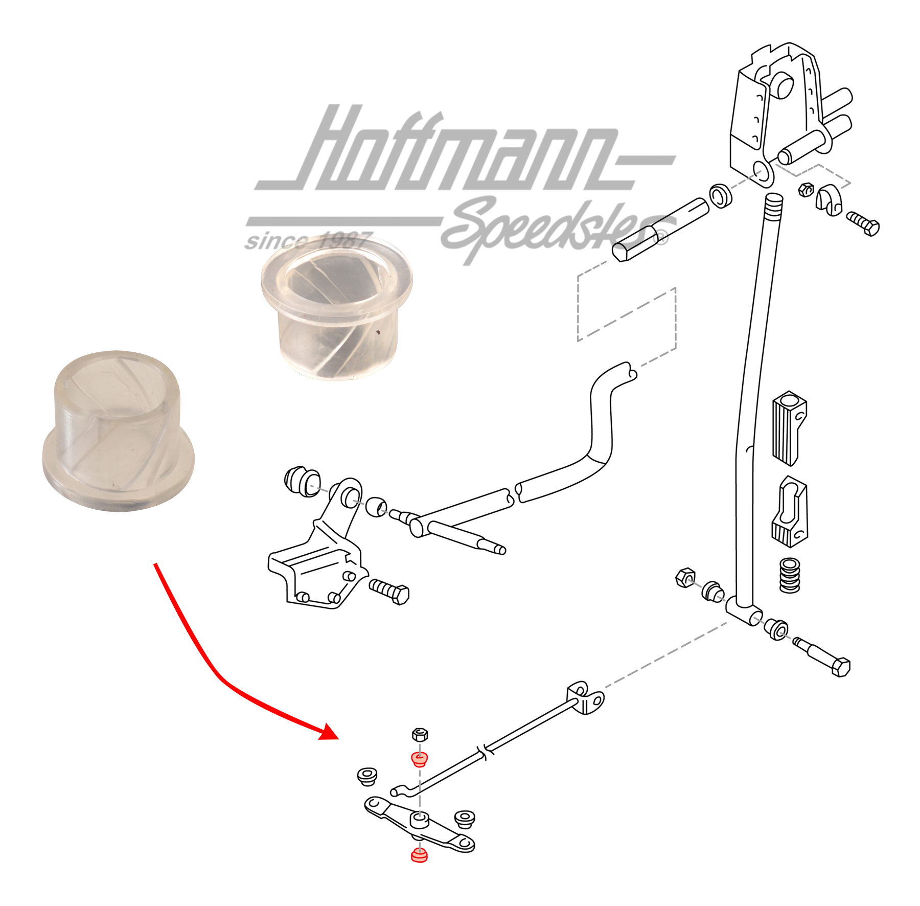 Buchse, Umlenkhebel, Bus T4, 96-03 | 701 711 164 A | 407-2010-15